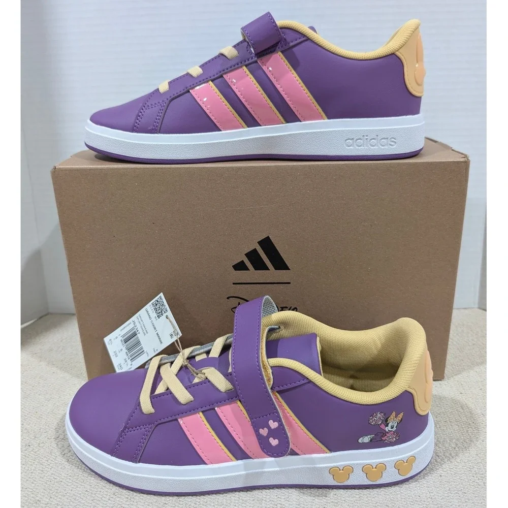 Adidas x Disney Grand Court Minnie Mouse Purple Pink Sneakers JS2347 Size 6.5Y